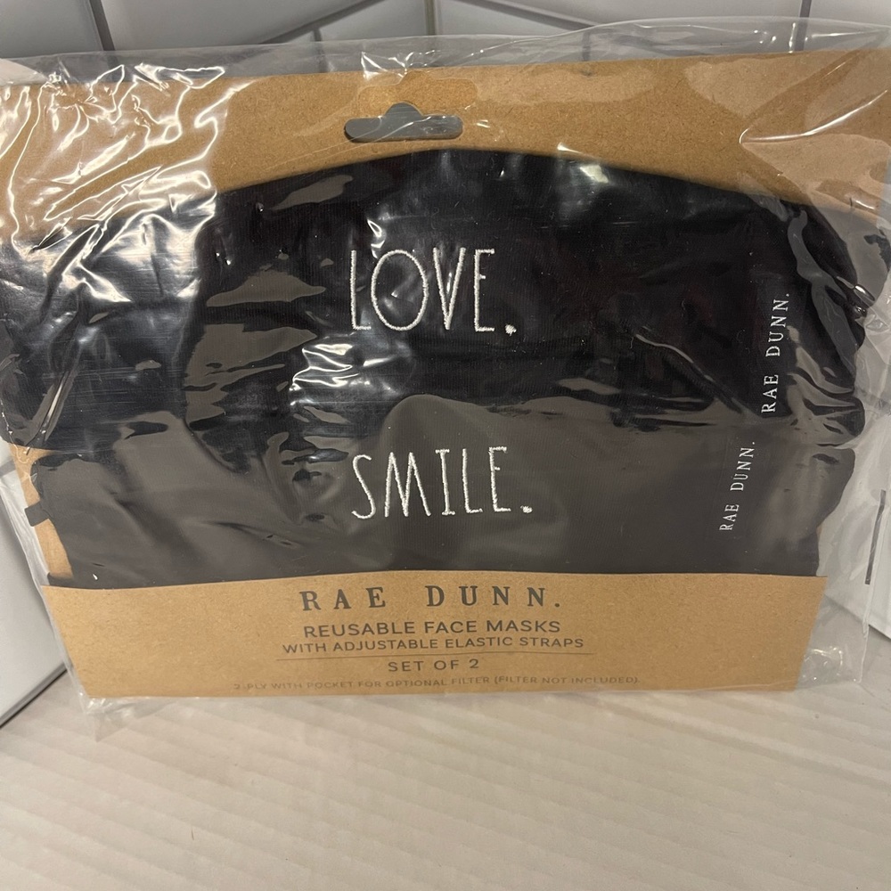 COPY - Rae Dunn Reusable Cotton Masks Adjustable Ear Loops LOVE SMILE  New